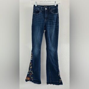 Ashley Mason Dark Blue Embroidered Flare Jeans Size 0